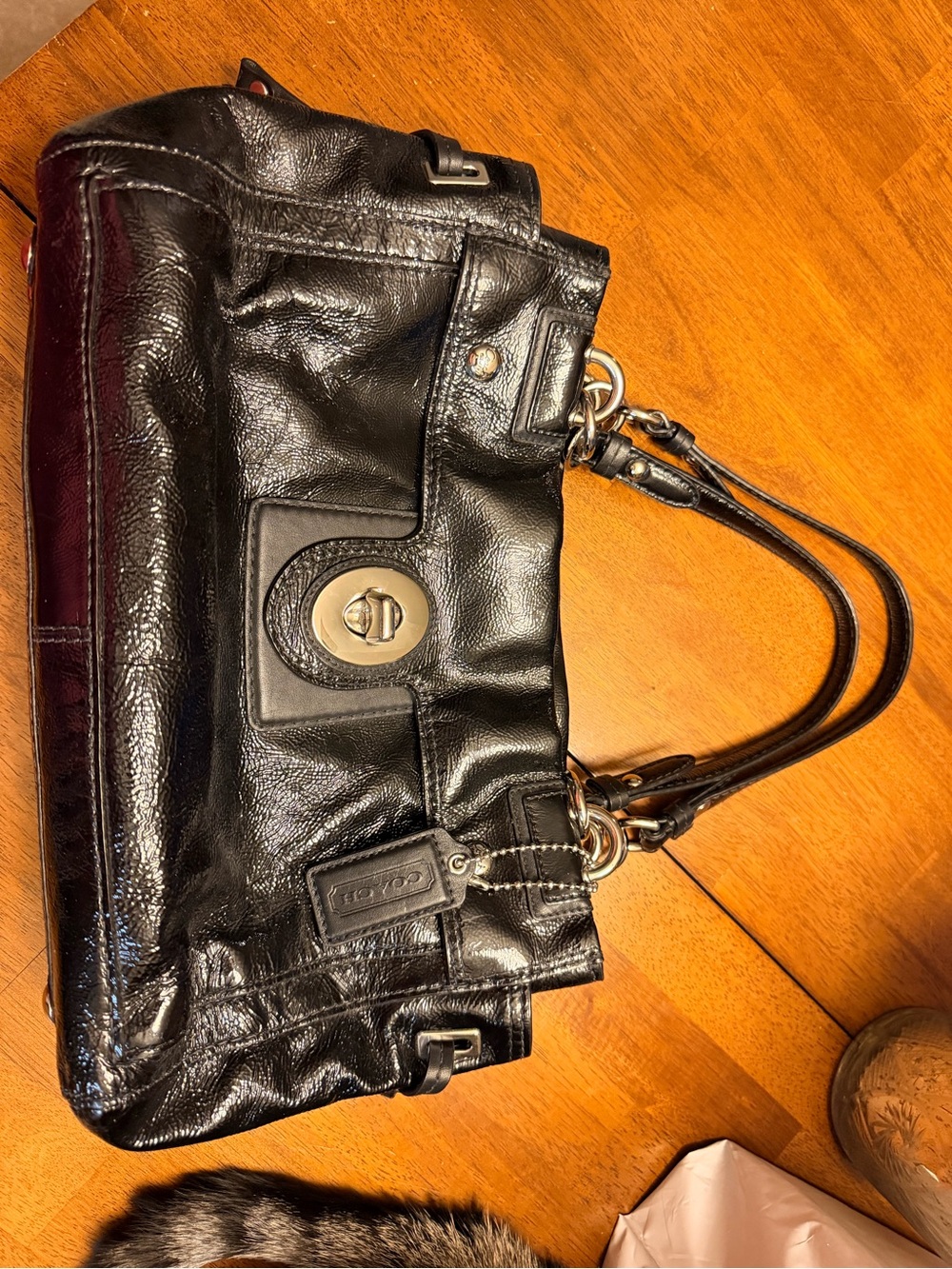 COACH Peyton Black Patent Leather Shoulder Bag w/Silver Hardware B1273-19756M